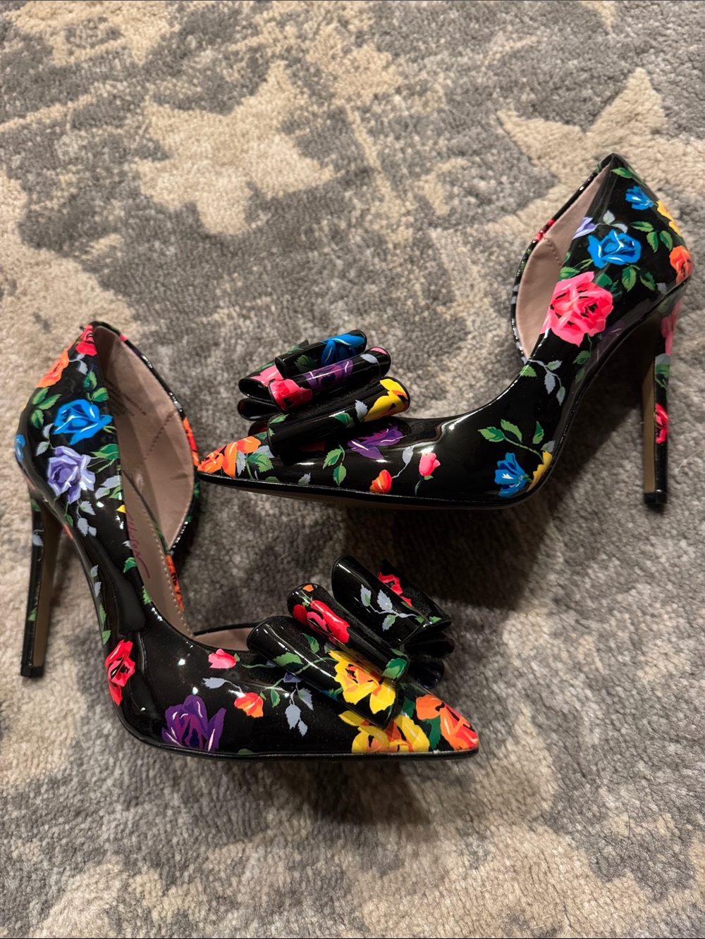 Black Floral Betsey Johnson Heels with Bow